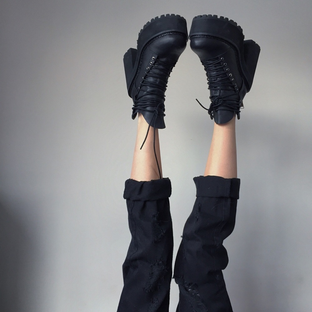 UNIF Black Platform Combat Boots